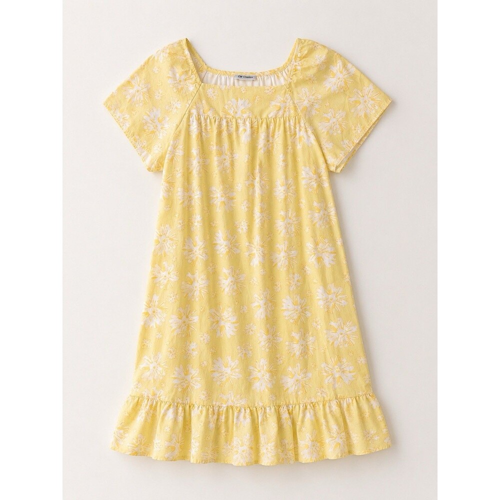 Vintage CW Classics House Dress Mumu Womens Yellow Floral Ruffle Hem Cottagecore